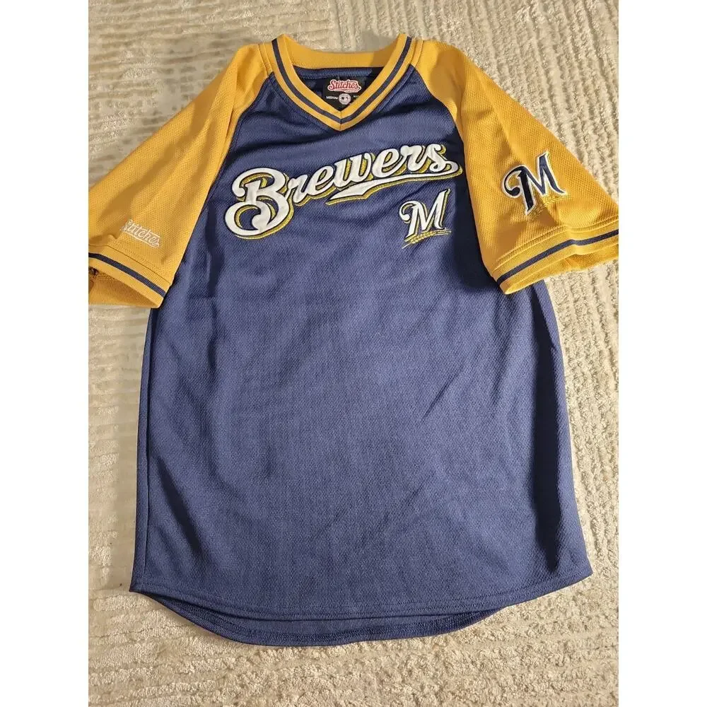 Stitches Milwaukee Brewers Jersey baseball MLB Youth Size Medium Boys Kids